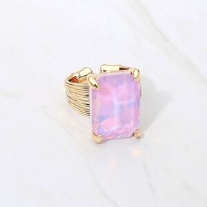 Opal Lavender Emerald Cut Crystal Adjustable Ring Fashion Statement Jewelry